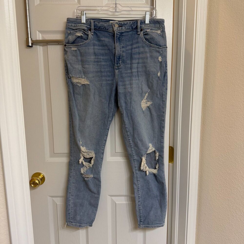 Abercrombie & Fitch Ripped Super Skinny Ankle Jeans High Rise Light Wash 14R